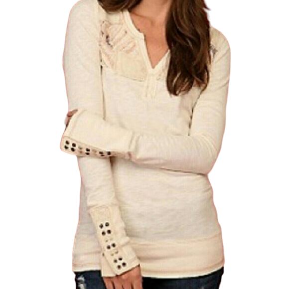 Free People Vintage Patchwork Boho Stud Cuff Studded Henley - Picture 1 of 4